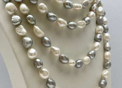 64 Inches 9-10x11-13 mm Hand Knotted Natural White Pink OR White Silver Gray Rice Nugget Pearl Necklaces Long Pearl Bridal Necklace #226