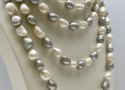 64 Inches 9-10x11-13 mm Hand Knotted Natural White Pink OR White Silver Gray Rice Nugget Pearl Necklaces Long Pearl Bridal Necklace #226