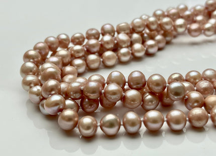 54" Hand Knotted 7-9mm AA Potato Freshwater Pearl Necklaces Natural White OR Pink Genuine Cultured Pearl Long Bridal Necklace #304