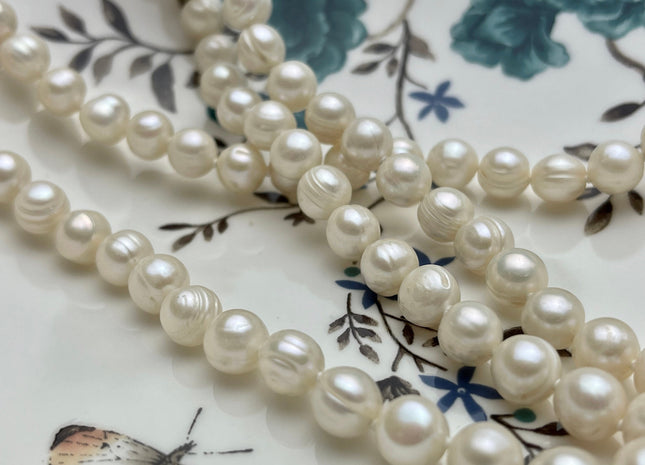 90 inches Hand Knotted 9 mm Ringed Pearl Long Necklace Genuine Natural Freshwater Pearls, Long White Pearl Bridal Necklace #223