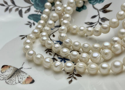 90 inches Hand Knotted 9 mm Ringed Pearl Long Necklace Genuine Natural Freshwater Pearls, Long White Pearl Bridal Necklace #223