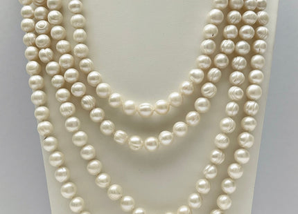 90 inches Hand Knotted 9 mm Ringed Pearl Long Necklace Genuine Natural Freshwater Pearls, Long White Pearl Bridal Necklace #223