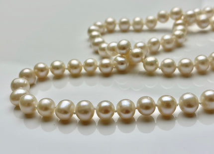 54" Hand Knotted 7-9mm AA Potato Freshwater Pearl Necklaces Natural White OR Pink Genuine Cultured Pearl Long Bridal Necklace #304