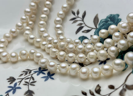 54" Hand Knotted 7-9mm AA Potato Freshwater Pearl Necklaces Natural White OR Pink Genuine Cultured Pearl Long Bridal Necklace #304