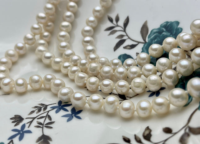 54" Hand Knotted 7-9mm AA Potato Freshwater Pearl Necklaces Natural White OR Pink Genuine Cultured Pearl Long Bridal Necklace #304