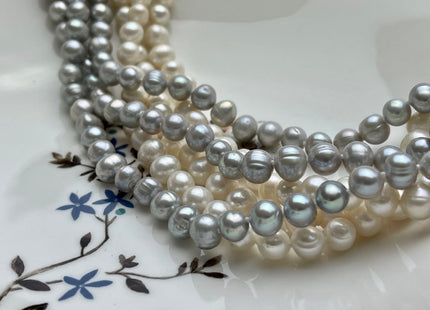 90 inches 7-8 mm Potato Freshwater Pearl Necklaces Natural White OR Silver Gray,Genuine Pearl Long Necklaces Bridal Wedding Necklace #228