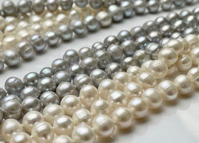 90 inches 7-8 mm Potato Freshwater Pearl Necklaces Natural White OR Silver Gray,Genuine Pearl Long Necklaces Bridal Wedding Necklace #228