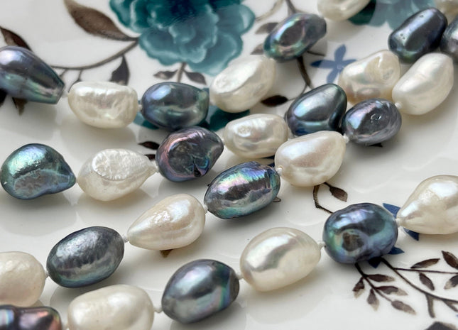 64 inches 8-9 x 10-12 mm Natural White & Peacock Rice Nugget Pearl Necklaces Long Pearl Nugget Necklace, Bridal Necklace #225
