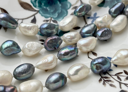 64 inches 8-9 x 10-12 mm Natural White & Peacock Rice Nugget Pearl Necklaces Long Pearl Nugget Necklace, Bridal Necklace #225