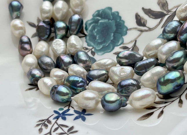 64 inches 8-9 x 10-12 mm Natural White & Peacock Rice Nugget Pearl Necklaces Long Pearl Nugget Necklace, Bridal Necklace #225