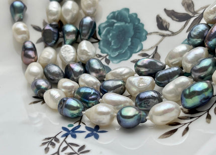 64 inches 8-9 x 10-12 mm Natural White & Peacock Rice Nugget Pearl Necklaces Long Pearl Nugget Necklace, Bridal Necklace #225