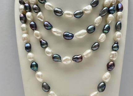 64 inches 8-9 x 10-12 mm Natural White & Peacock Rice Nugget Pearl Necklaces Long Pearl Nugget Necklace, Bridal Necklace #225