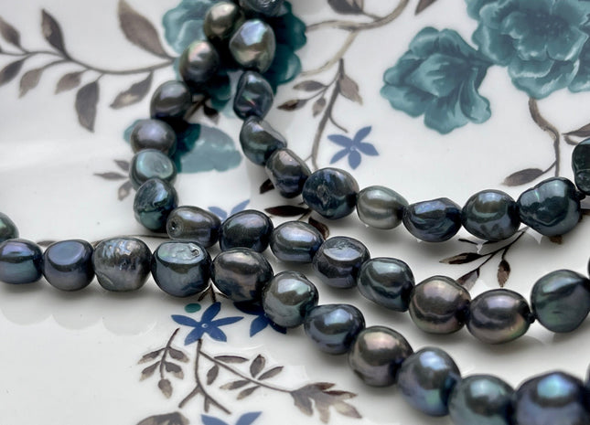 54 inches 8-9 x 10-11mm Hand Knotted Genuine Freshwater Pearl Rice Nugget Long Necklaces Lavender Navy Peacock Pearl Necklace #65