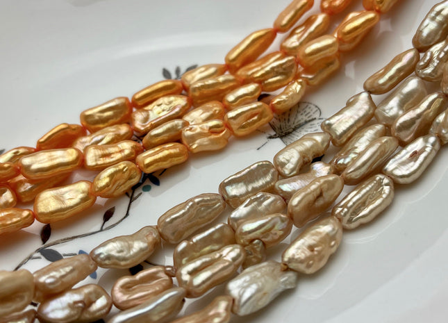 7-9x15-18 mm AA Champagne Or Orange Color Biwa Stick Freshwater Pearls Genuine Champagne Or Orange Biwa Stick Pearls #P1714