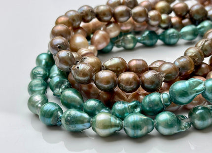 11x15 mm approx. Champagne Green OR Copper Color Large Hole Baroque Freshwater Pearl Beads Hole Size 2.2 mm Genuine Baroque Pearls. #1124