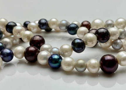 8-11 mm Half Strand Large Hole White Grey Peacock Mixed Color Freshwater Off Round Pearls Hole Size 2.0 mm Genuine Large Hole Pearl #1310