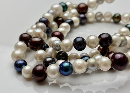 8-11 mm Half Strand Large Hole White Grey Peacock Mixed Color Freshwater Off Round Pearls Hole Size 2.0 mm Genuine Large Hole Pearl #1310