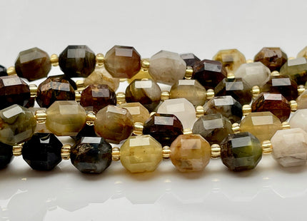 7x8mm Half Strand Faceted Energy Prism Cut Pietersite Gemstone Genuine Double Terminated Points Brown Gray Pitersite Beads 19 Pieces #3792