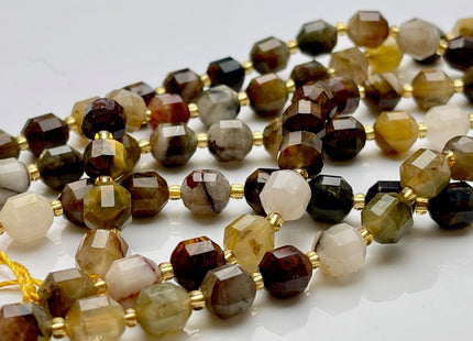 7x8mm Half Strand Faceted Energy Prism Cut Pietersite Gemstone Genuine Double Terminated Points Brown Gray Pitersite Beads 19 Pieces #3792