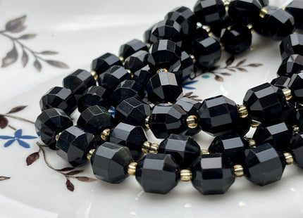 9x10mm Half Strand Faceted Energy Prism Cut Obsidian Gemstone Genuine Double Terminated Points Black Color Obsidian Beads 17 Pieces #3793
