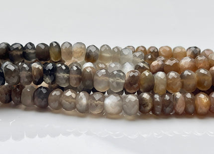 8-9mm AAA Gorgeous 100% Natural Black Gray Chocolate Moonstone Faceted Rondelle Gemstone Beads Top Quality Moonstone 8 Inches Strand #3796