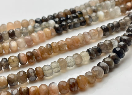 8-9mm AAA Gorgeous 100% Natural Black Gray Chocolate Moonstone Faceted Rondelle Gemstone Beads Top Quality Moonstone 8 Inches Strand #3796