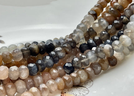 8-9mm AAA Gorgeous 100% Natural Black Gray Chocolate Moonstone Faceted Rondelle Gemstone Beads Top Quality Moonstone 8 Inches Strand #3796
