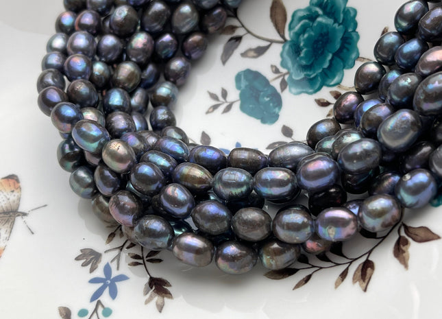 7-8x9-10 mm B Grade Peacock Color Freshwater Pearls Long Rice/Oval Shape Pearl Beads Genuine Freshwater Pearls #P1719