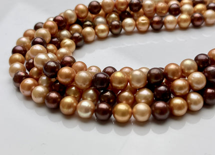 6.5-7 mm AA Multi Color SemiRound Freshwater Pearl Beads, Mixed Champagne/Orange Copper/Brown Pearls, Genuine Freshwater Pearl Beads #1010