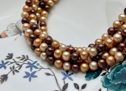6.5-7 mm AA Multi Color SemiRound Freshwater Pearl Beads, Mixed Champagne/Orange Copper/Brown Pearls, Genuine Freshwater Pearl Beads #1010