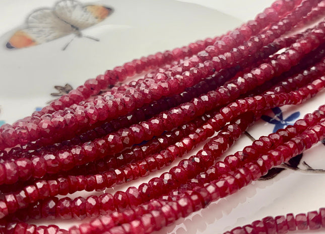 3mm 4mm 5mm AAA Faceted Rondelle Natural Red Ruby Gemstone Beads Genuine Top Quality High Polished Faceted Ruby Gemstone Loose Beads #3774