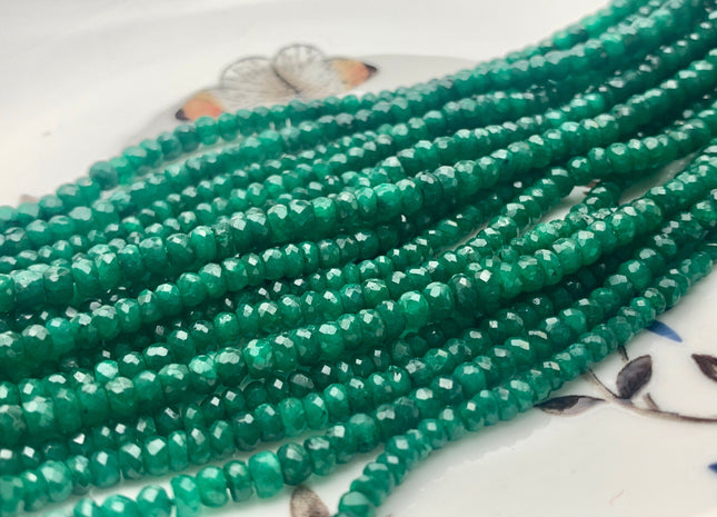 3mm 4mm 5mm AAA Faceted Rondelle Natural Green Emerald Gemstone Beads Genuine Top Quality High Polished Faceted Emerald Loose Beads #3776
