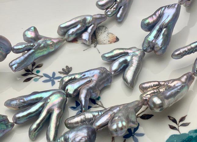 AAA Rare Chicken Feet Shape Genuine Freshwater Pearl Beads Gray Color, High Luster Limited Edition Biwa Pearl Beads 10-12 Pieces #P1671