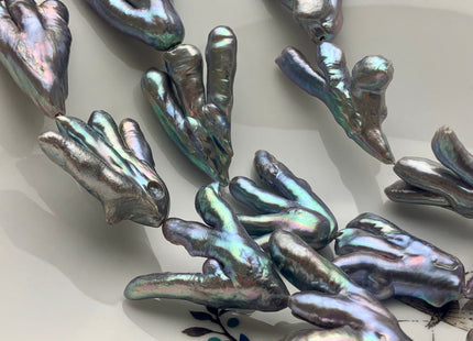 AAA Rare Chicken Feet Shape Genuine Freshwater Pearl Beads Gray Color, High Luster Limited Edition Biwa Pearl Beads 10-12 Pieces #P1671