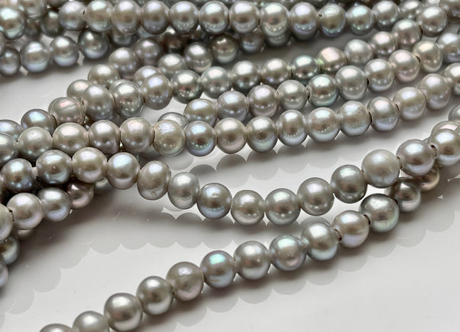 5.5-6mm AAA Half Strand Large Hole High Luster Potato Gray Freshwater Pearls Beads 1.8mm Hole Genuine Freshwater Pearl Beads #P1728