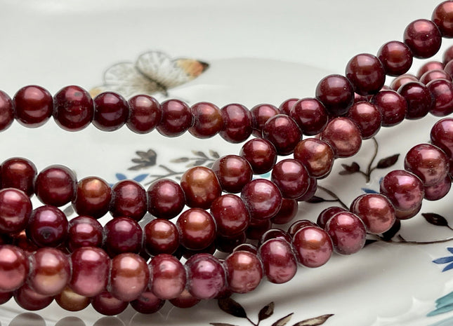 7mm Large Hole Orange-Red Color Potato Freshwater Pearl Beads Hole size 1.8mm 2.2mm Burgundy Large Hole Pearls #932