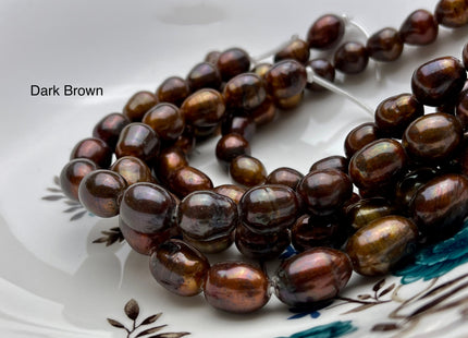 10-11x12-13 mm Half Strand Rice / Oval Brown OR Dark Brown 2 mm Hole Freshwater Pearl Beads Genuine Large Hole Brown Pearl Beads #166