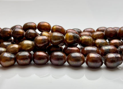 10-11x12-13 mm Full Strand Rice / Oval Brown OR Dark Brown 2 mm Hole Freshwater Pearl Beads Genuine Large Hole Brown Pearl Beads #166