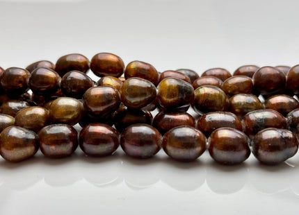 10-11x12-13 mm Half Strand Rice / Oval Brown OR Dark Brown 2 mm Hole Freshwater Pearl Beads Genuine Large Hole Brown Pearl Beads #166