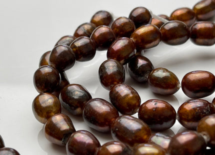 10-11x12-13 mm Full Strand Rice / Oval Brown OR Dark Brown 2 mm Hole Freshwater Pearl Beads Genuine Large Hole Brown Pearl Beads #166