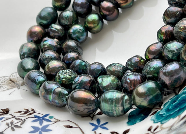 12-14 mm Large Hole Dark Green Baroque Pearl 2 mm Hole Rare Irregular Shape Edison Pearl Genuine Cultured Freshwater Pearls #260