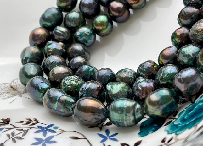 12-14 mm Large Hole Dark Green Baroque Pearl 2 mm Hole Rare Irregular Shape Edison Pearl Genuine Cultured Freshwater Pearls #260