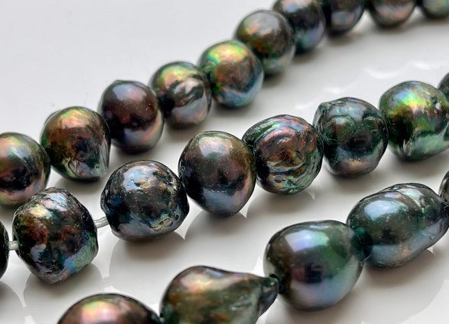 12-14 mm Large Hole Dark Green Baroque Pearl 2 mm Hole Rare Irregular Shape Edison Pearl Genuine Cultured Freshwater Pearls #260