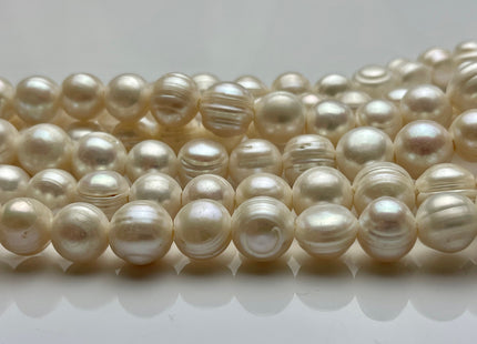 11-13 mm Full Strand Hole Size 2.2mm 2.5mm 3.0mm Ringed Natural White Potato Freshwater Pearl Beads, Large Hole Pearl Beads With Ring #251