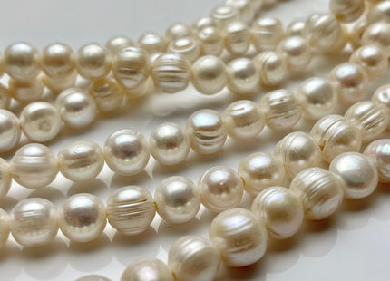 11-13 mm Full Strand Hole Size 2.2mm 2.5mm 3.0mm Ringed Natural White Potato Freshwater Pearl Beads, Large Hole Pearl Beads With Ring #251