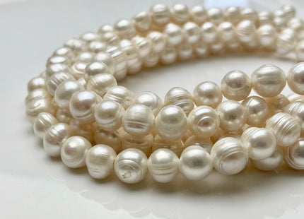 11-13 mm Full Strand Hole Size 2.2mm 2.5mm 3.0mm Ringed Natural White Potato Freshwater Pearl Beads, Large Hole Pearl Beads With Ring #251
