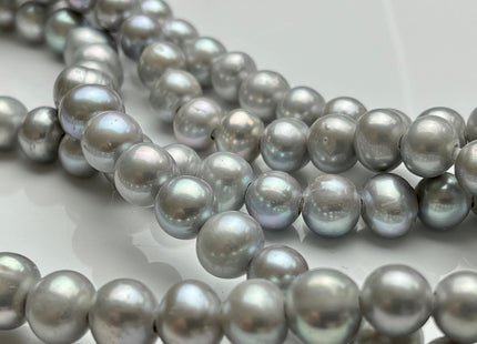 9-10 mm AA Large Hole Gray Potato Freshwater Pearl Beads Hole Size 1.2mm 2.1mm Genuine Silver Gray Pearl 46 Beads #1210