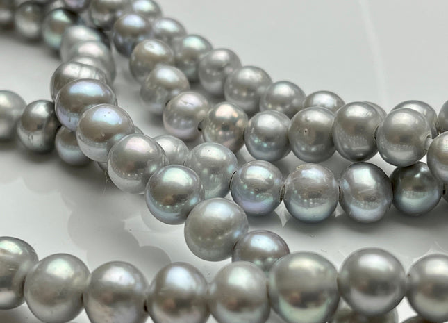 9-10 mm AA Large Hole Gray Potato Freshwater Pearl Beads Hole Size 1.2mm 2.1mm Genuine Silver Gray Pearl 46 Beads #1210