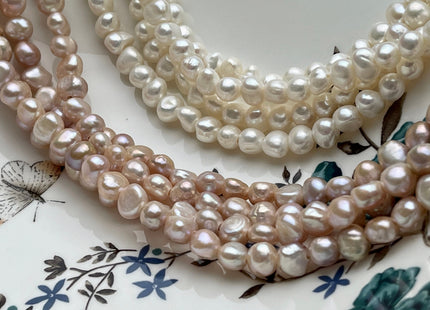 7-8 mm Large Hole Natural White Or Pink Freshwater Pearls Nuggets Shape Hole Size 1.8 mm Genuine Natural Color Freshwater Pearls #1080