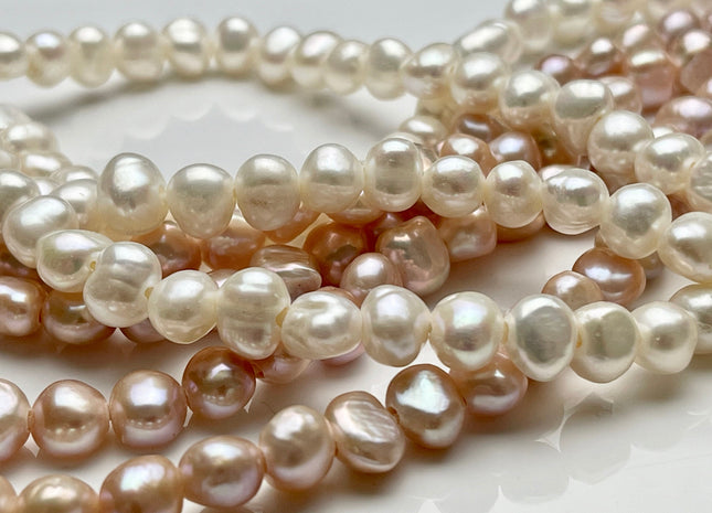 7-8 mm Large Hole Natural White Or Pink Freshwater Pearls Nuggets Shape Hole Size 1.8 mm Genuine Natural Color Freshwater Pearls #1080
